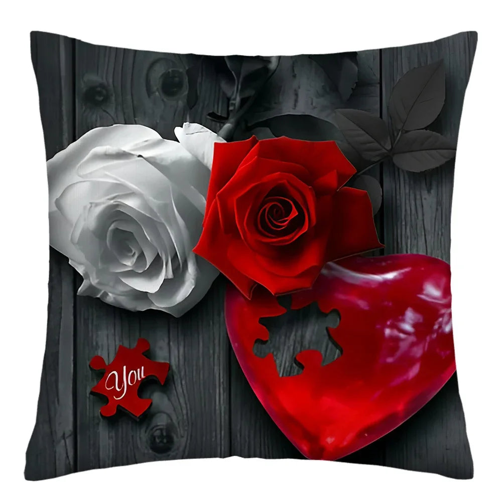 Poetic Red Rose Flower Print Polyester Pillowcase Sofa Cushion Cover Home Improvement  Decor Square 45x45