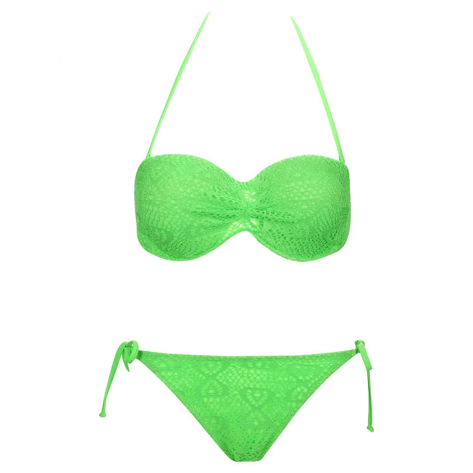 Ensemble Bikini à Bandes Unies avec Sangles, Bikini Push-Up Blanc, Maillot de Bain Brésilien Bandeau