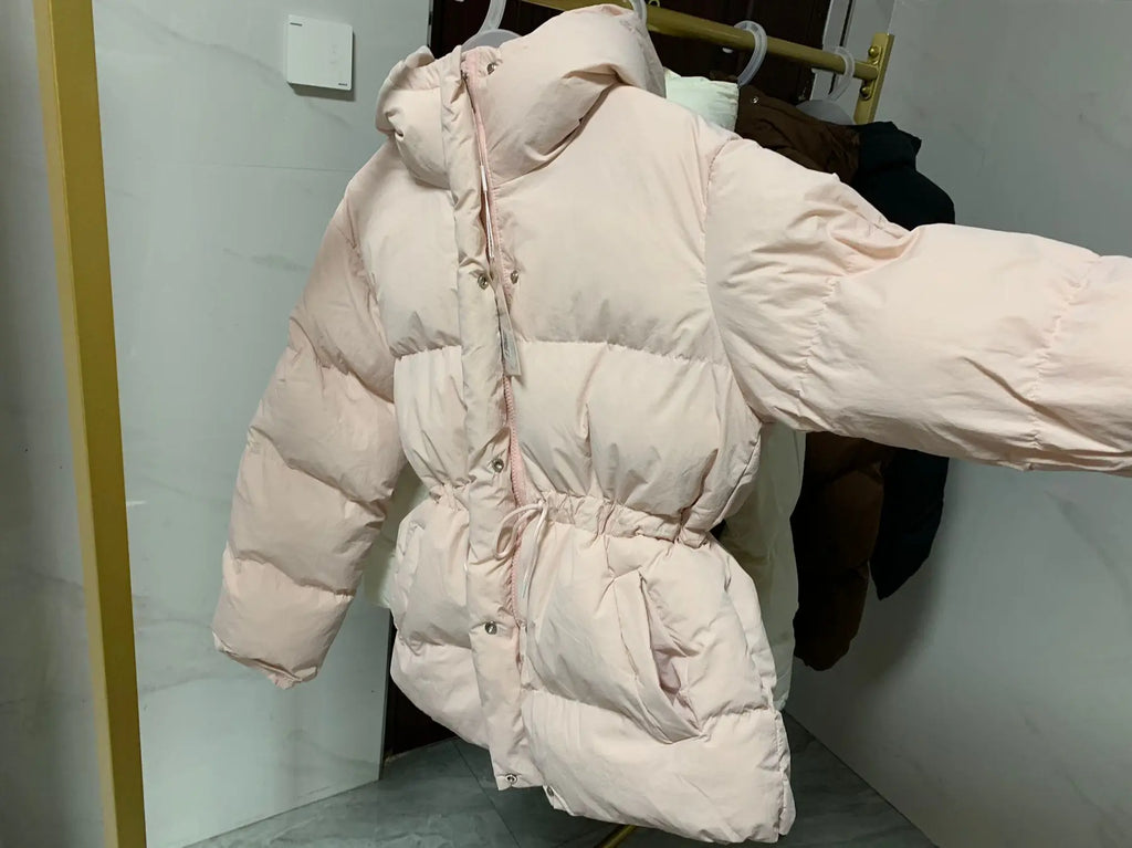 Winter Drawstring Lace-up Snow Women's Warm Down Jacket Hooded Puffer Jacket Women Parkas High Quality Cotton Padded Coat