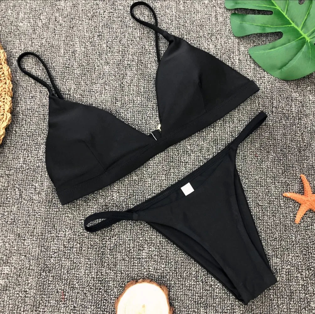 Ensemble Bikini Uni 9 Couleurs 2025 Maillot de Bain Sexy Push-Up Femme Maillot Brésilien Taille Basse Biquini Halter Two Pieces Bathing Suit