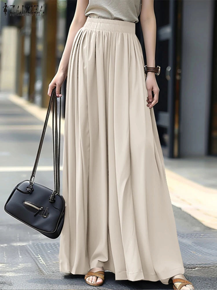 ZANZEA Casual Loose Korean Fashion Long Jupes Ruffled Streetwear Solid High Waist A-line Faldas Women Autumn 2024 Maxi Skirts