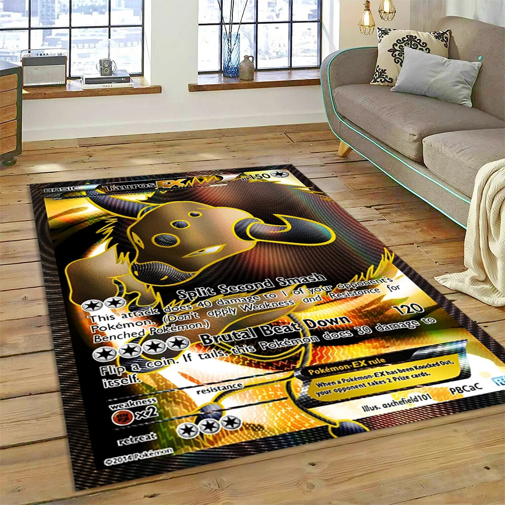 2025 New Pokemon Gold Card Pikachu Cartoon Gift Carpet Rug for Bedroom Living Room Home Sofa Decoration,Children Decor Floor Mat
