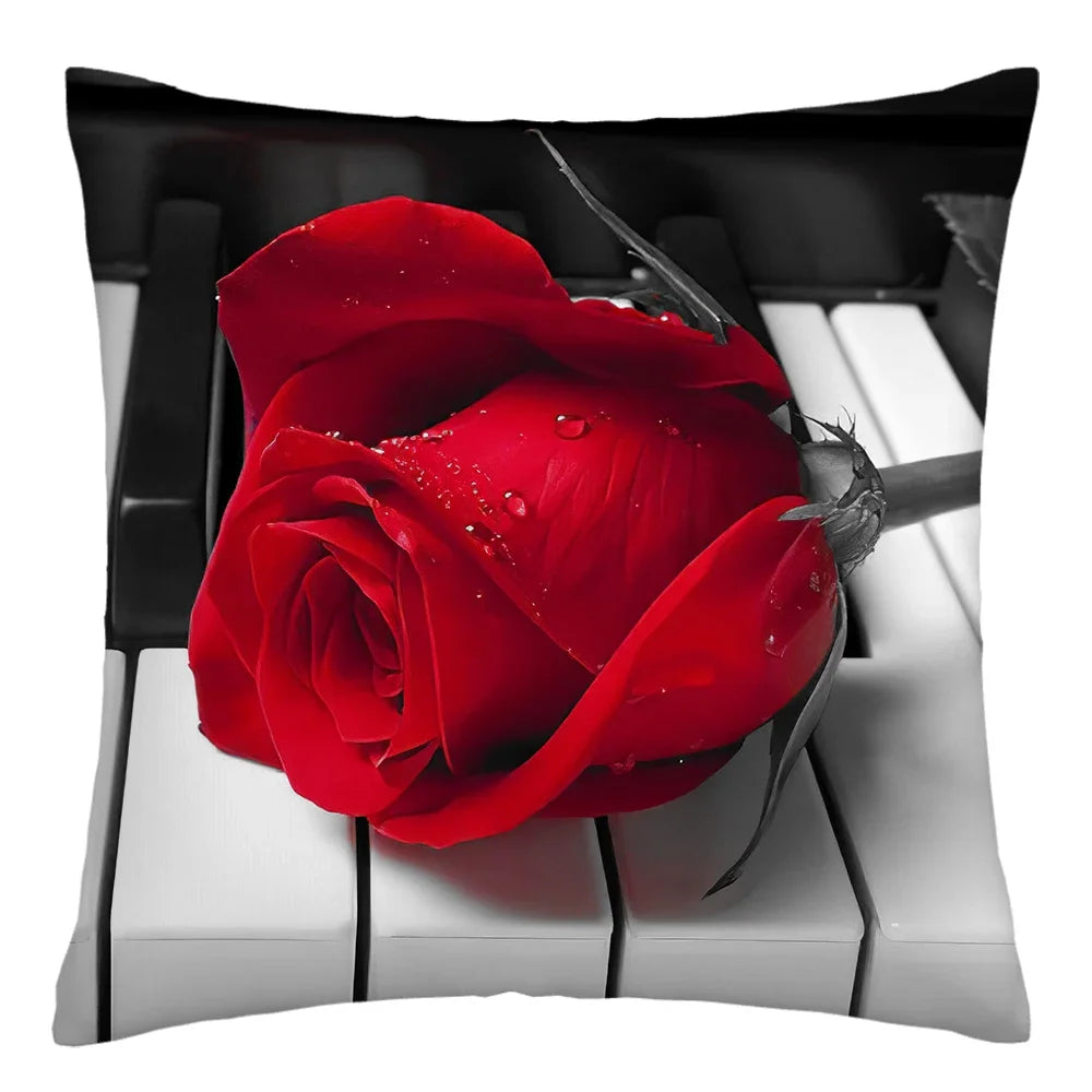 Poetic Red Rose Flower Print Polyester Pillowcase Sofa Cushion Cover Home Improvement  Decor Square 45x45