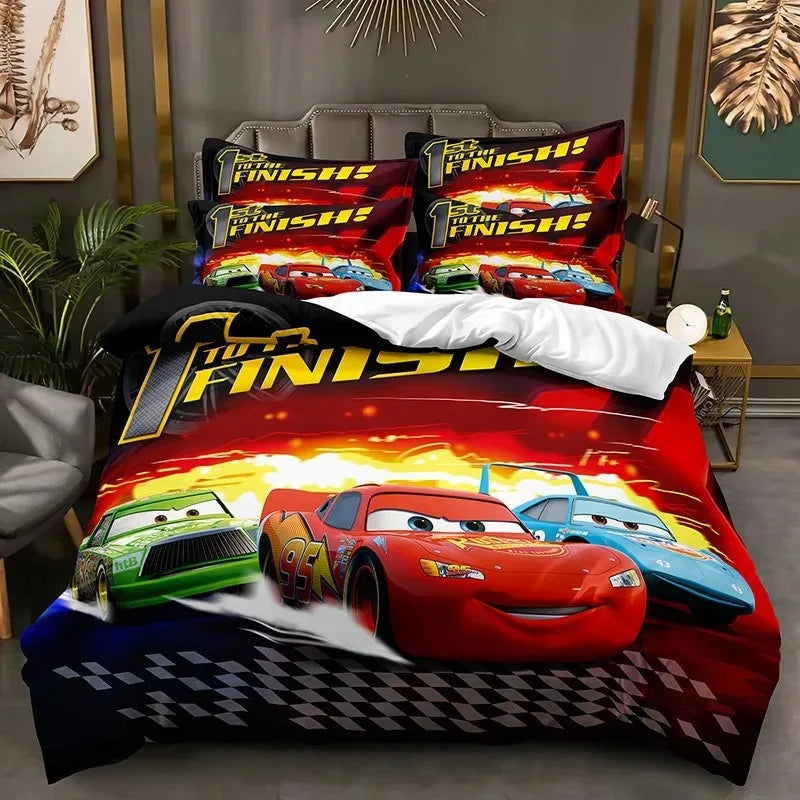 Cartoon Cars Bedding Set Lightning McQueen Duvet Cover Boy's Bedclothes Bed Linen Gift for Kids