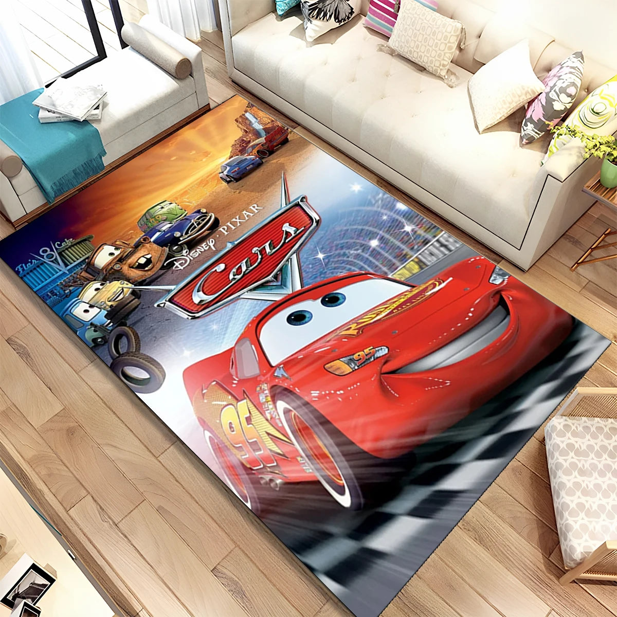 Lightning McQueen Cars Cartoon Racing Carpet Rug for Home Living Room Bedroom Sofa Doormat Decor,kid Area Rug Non-slip Floor Mat