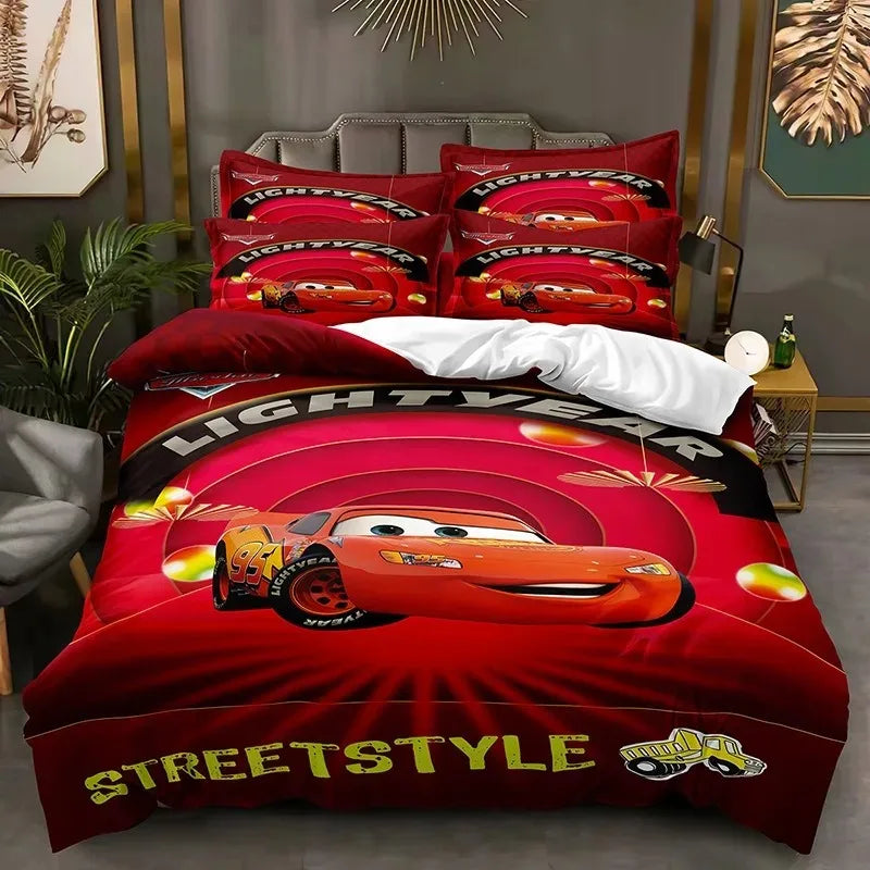 Cartoon Cars Bedding Set Lightning McQueen Duvet Cover Boy's Bedclothes Bed Linen Gift for Kids