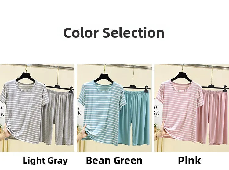 Modal Striped Spwear Set Women Summer Thin Loose ort Sve Casual orts Two Piece Set Comfortable Breathable Nightgown