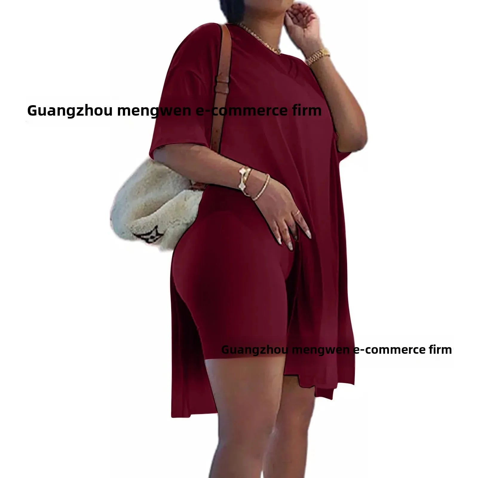 Plus Size Classic Pure Color Large Size Set Women's Clothing Cross-Border 8 Size V-neck T-shirt from Mainland China Full Range