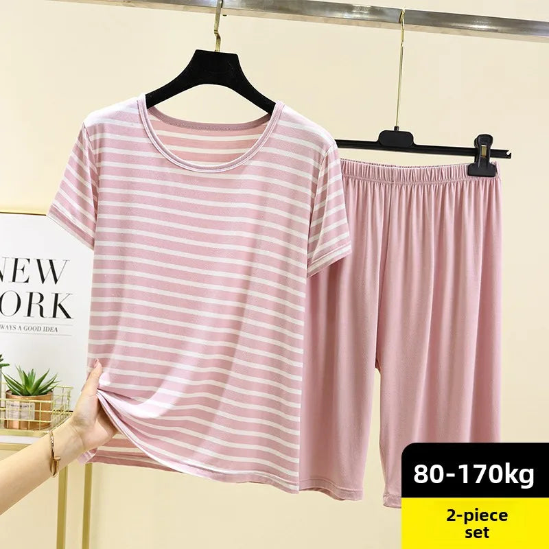 Modal Striped Spwear Set Women Summer Thin Loose ort Sve Casual orts Two Piece Set Comfortable Breathable Nightgown