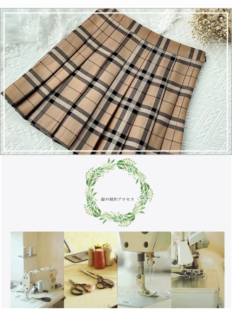 Plaid Stripes Skirt Women Korean High Waist Khaki All-Match Mini Skirt Sweet Girl Student Style Jk Uniform Pleated Skirt New