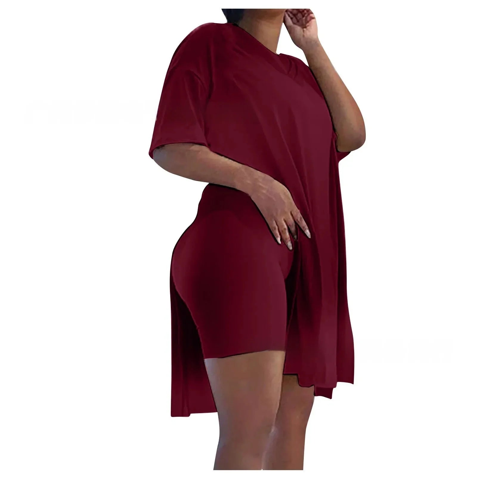 Plus Size Classic Pure Color Large Size Set Women's Clothing Cross-Border 8 Size V-neck T-shirt from Mainland China Full Range