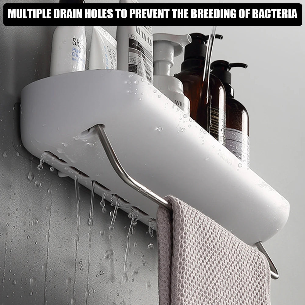 Shampoo Storage Rack Holder Shower Storage Organizer With Towel Bar Bathroom Storage Shelf No Drilling Wall-Mounted