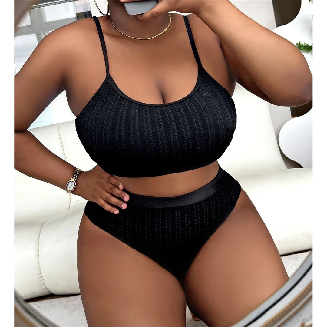 0XL - 4XL Bikini côtelé grande taille Maillot de bain femme grande taille Ensemble bikini deux pièces Maillot de bain V4987