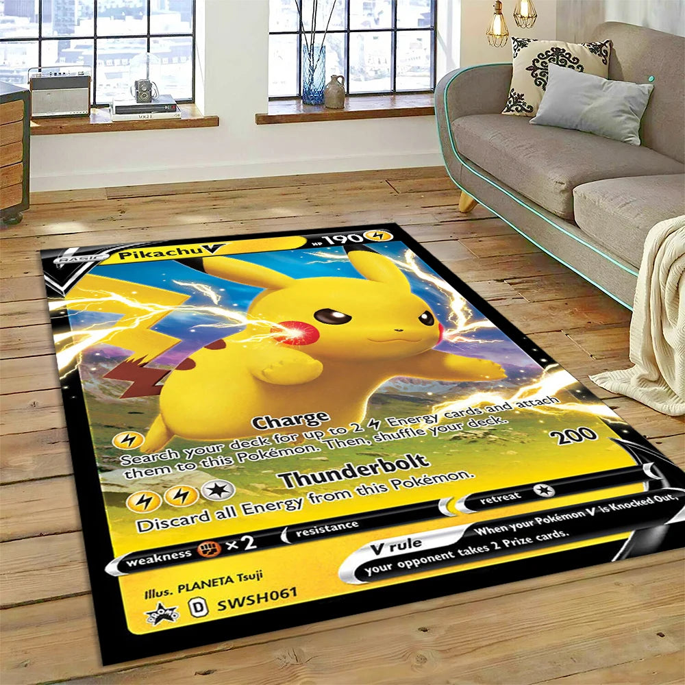 2025 New Pokemon Gold Card Pikachu Cartoon Gift Carpet Rug for Bedroom Living Room Home Sofa Decoration,Children Decor Floor Mat