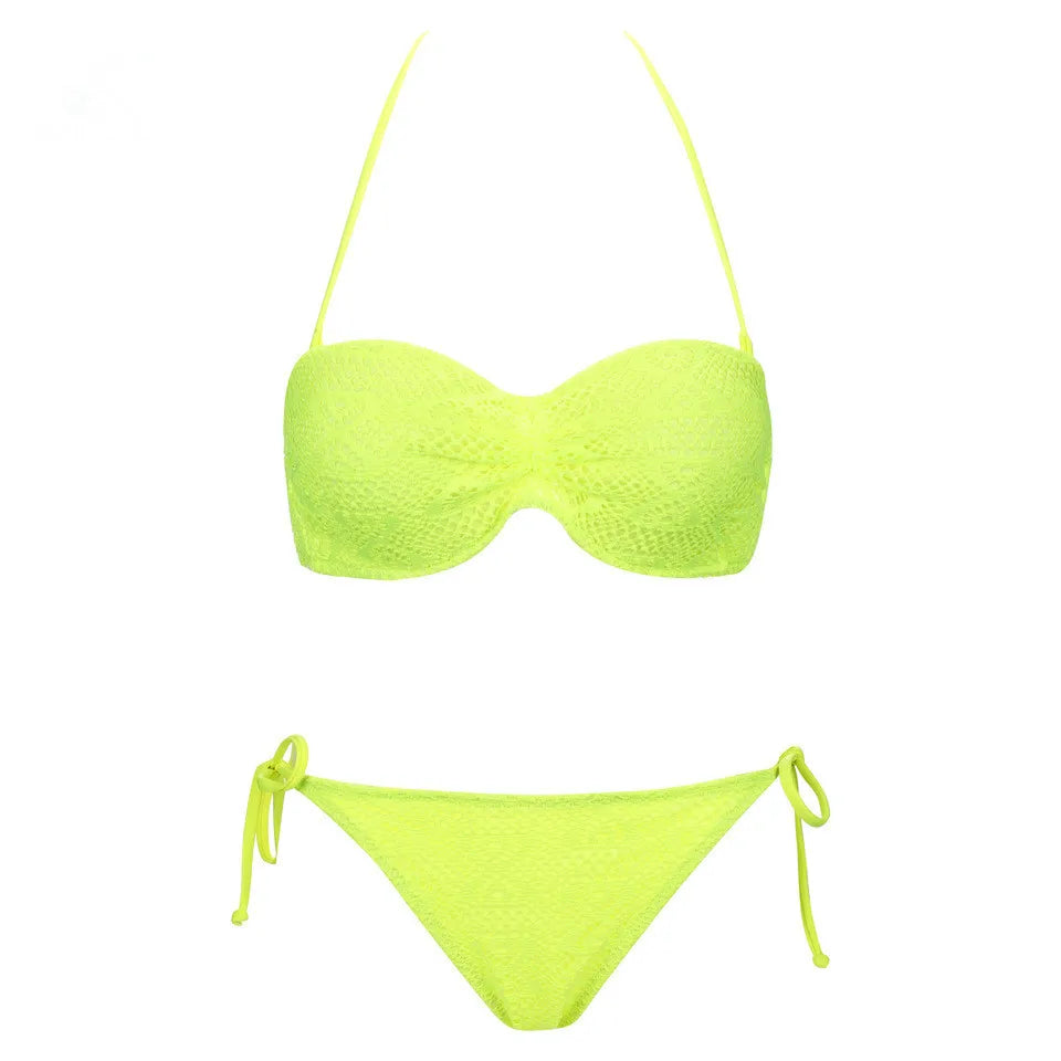 Ensemble Bikini à Bandes Unies avec Sangles, Bikini Push-Up Blanc, Maillot de Bain Brésilien Bandeau