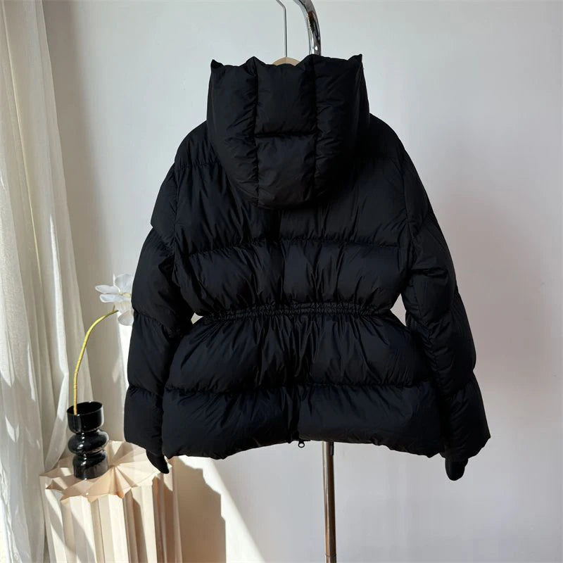 Winter Drawstring Lace-up Snow Women's Warm Down Jacket Hooded Puffer Jacket Women Parkas High Quality Cotton Padded Coat