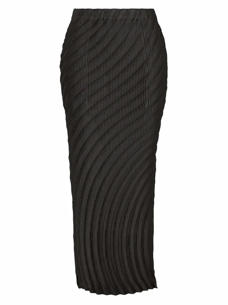 YUDX Pleated Half Skirt 2024 Autumn Half Skirt Women Solid Versatile Design Sense Casual Simple High Waist Mid-length Skirt