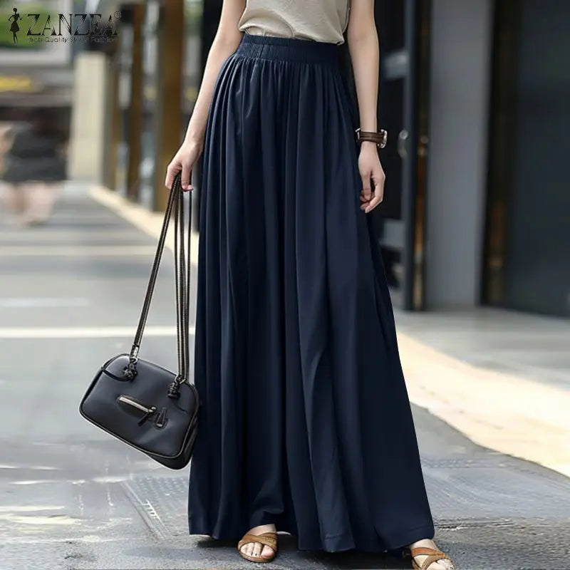 ZANZEA Casual Loose Korean Fashion Long Jupes Ruffled Streetwear Solid High Waist A-line Faldas Women Autumn 2024 Maxi Skirts