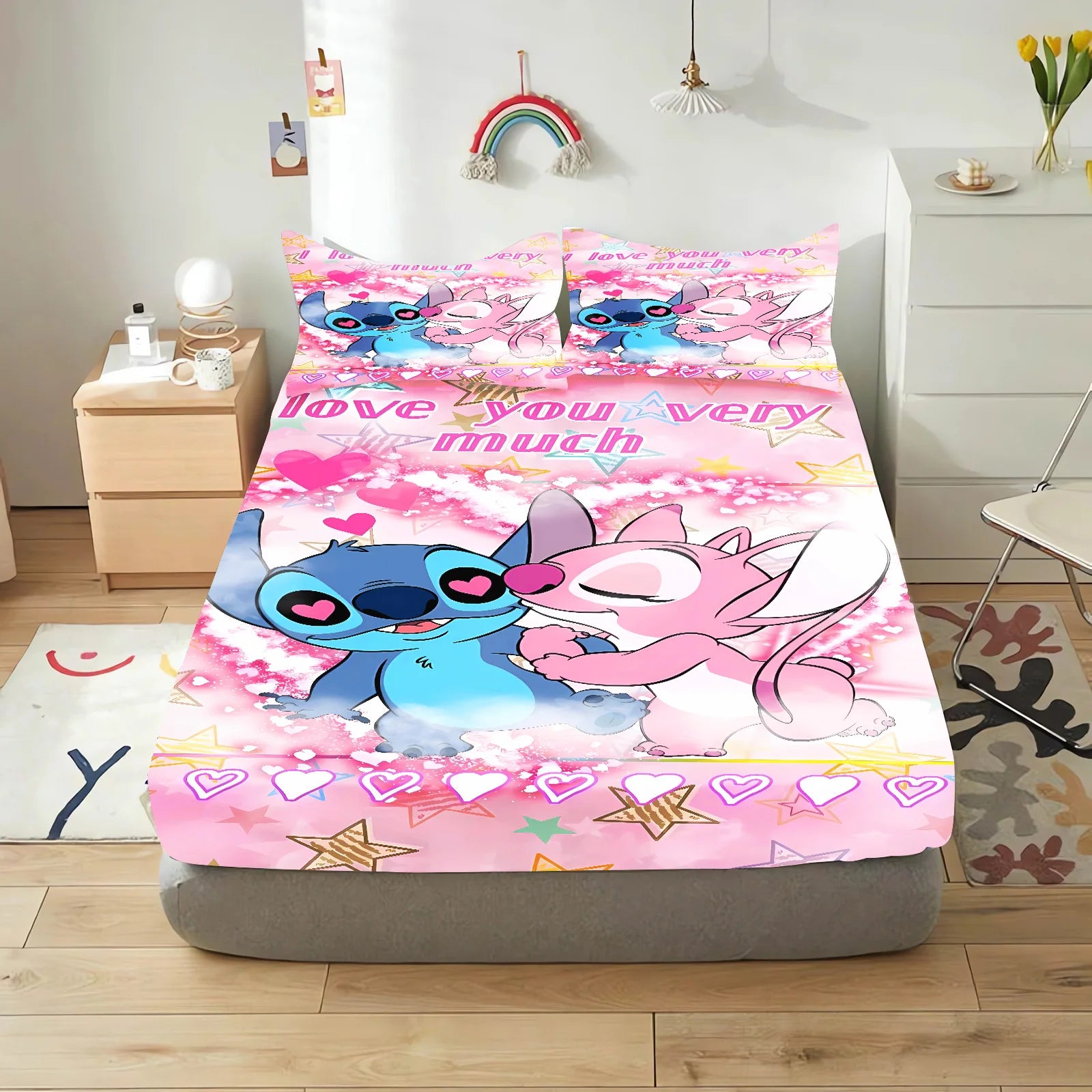 Stitch Cute Printed Cartoon Bedding Set Fitted Sheet Universal, Suitable For Children And Adults Nordica Plush Home Decor