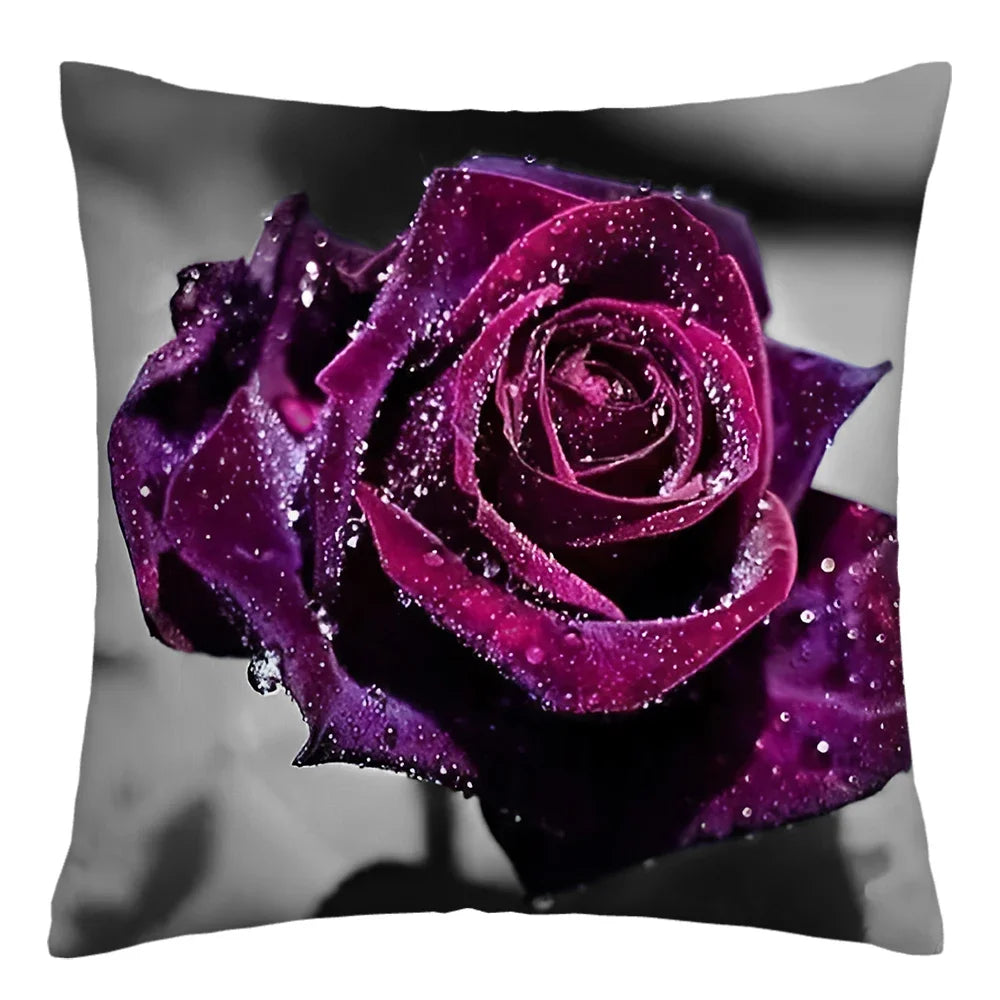 Poetic Red Rose Flower Print Polyester Pillowcase Sofa Cushion Cover Home Improvement  Decor Square 45x45