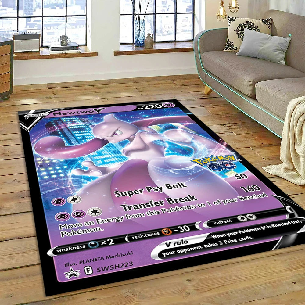 2025 New Pokemon Gold Card Pikachu Cartoon Gift Carpet Rug for Bedroom Living Room Home Sofa Decoration,Children Decor Floor Mat
