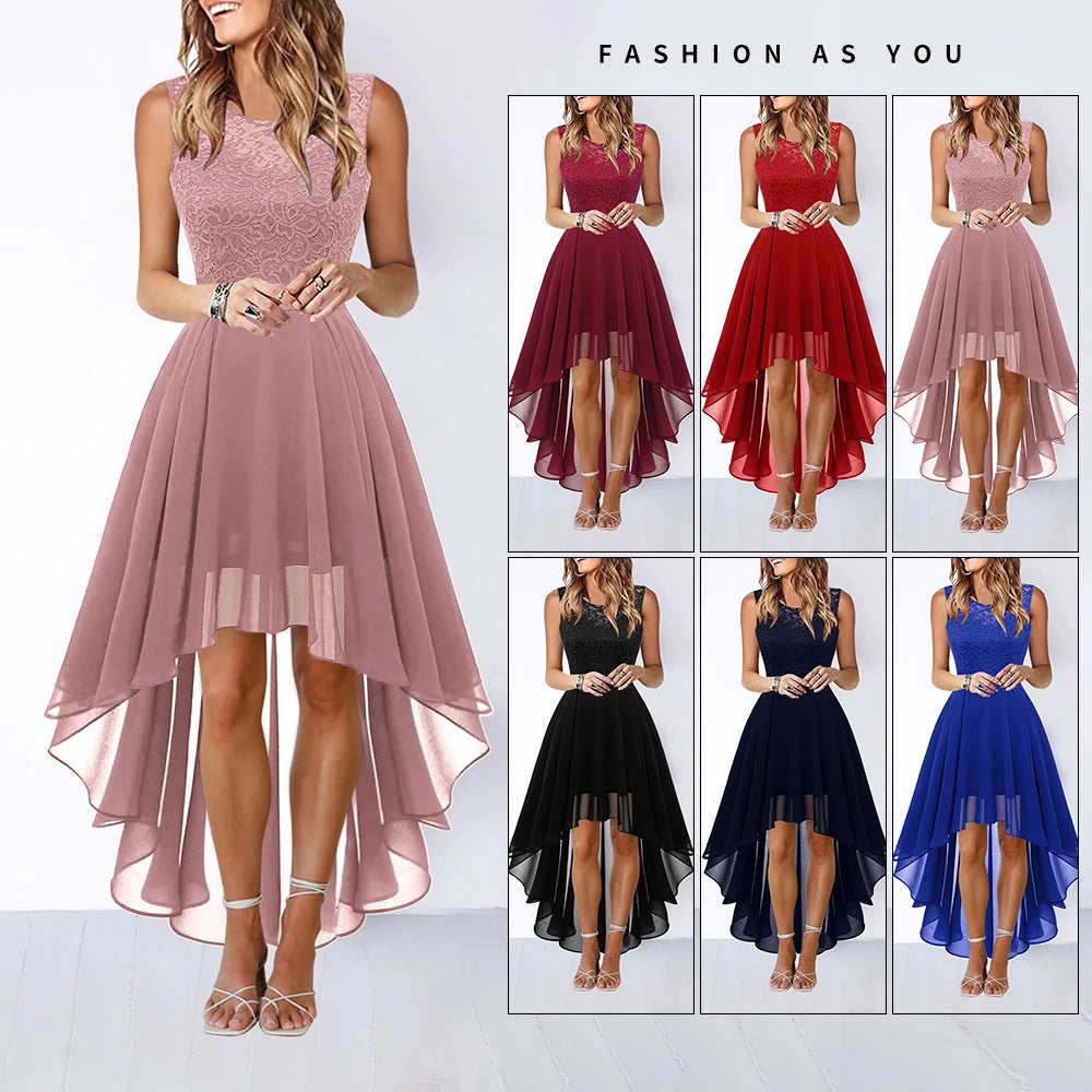 Lady Evening Gowns Dress Plus Size Formal Occas Lace Sleeveless Dress Elegant Solid Fashion Wedding Party Female Dresses