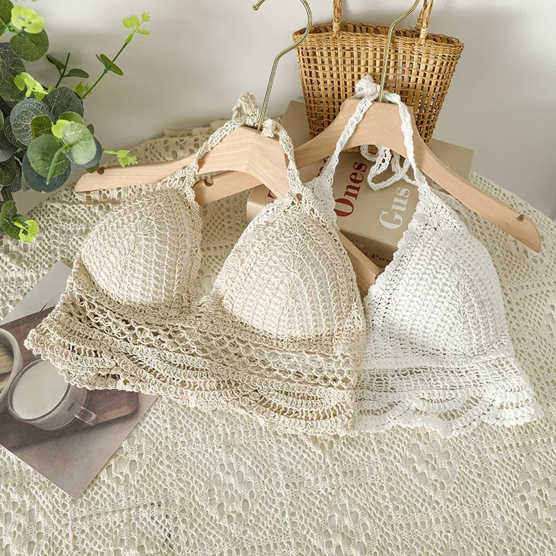 Woman Sexy Top Crochet Tank Tops Women Corset Femme Tanks Crop Camisole Japanese Fashion Knit Camis Built In Bra Dropshipping