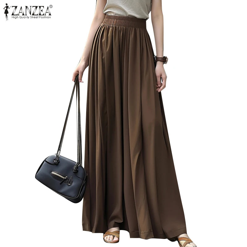 ZANZEA Casual Loose Korean Fashion Long Jupes Ruffled Streetwear Solid High Waist A-line Faldas Women Autumn 2024 Maxi Skirts