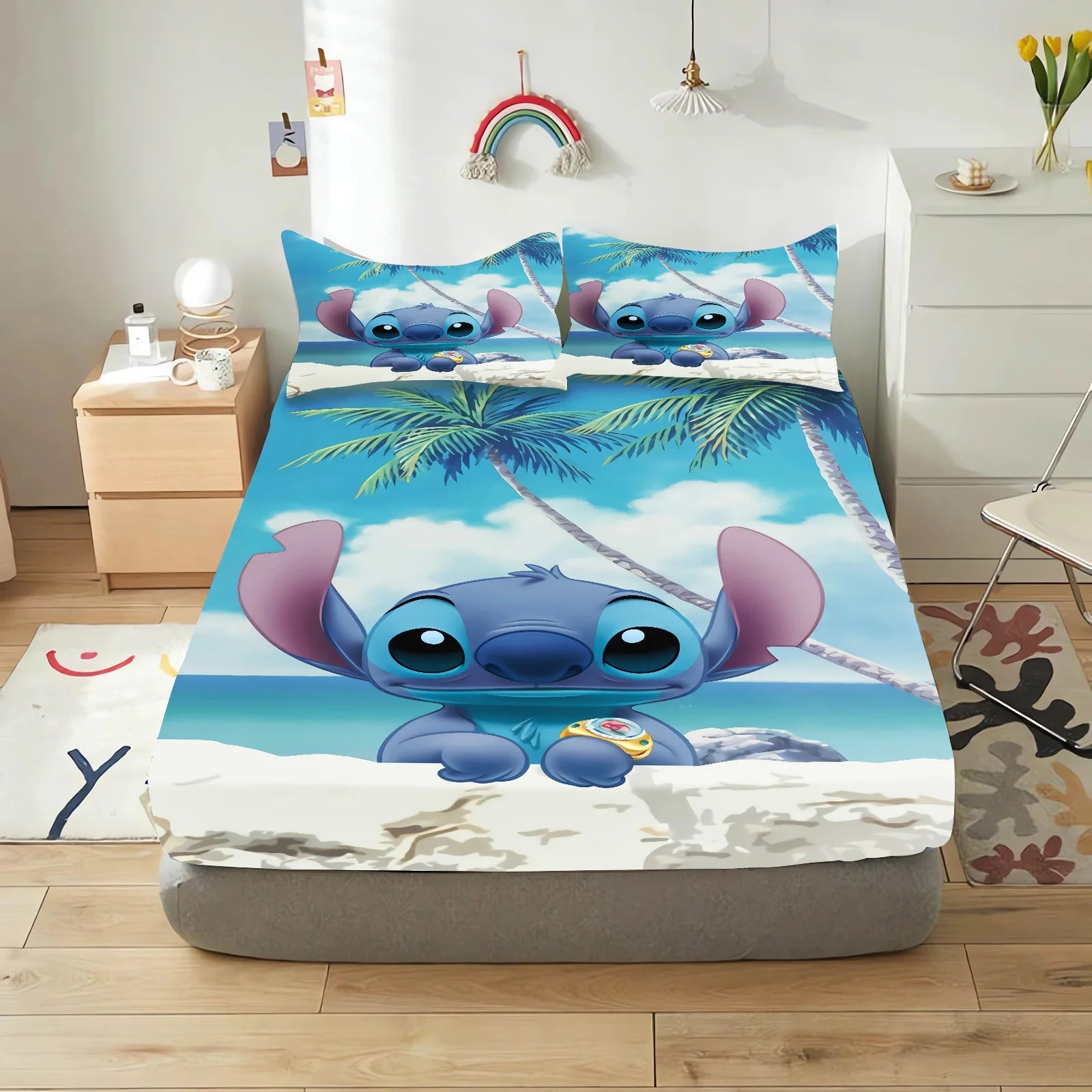 Stitch Cute Printed Cartoon Bedding Set Fitted Sheet Universal, Suitable For Children And Adults Nordica Plush Home Decor