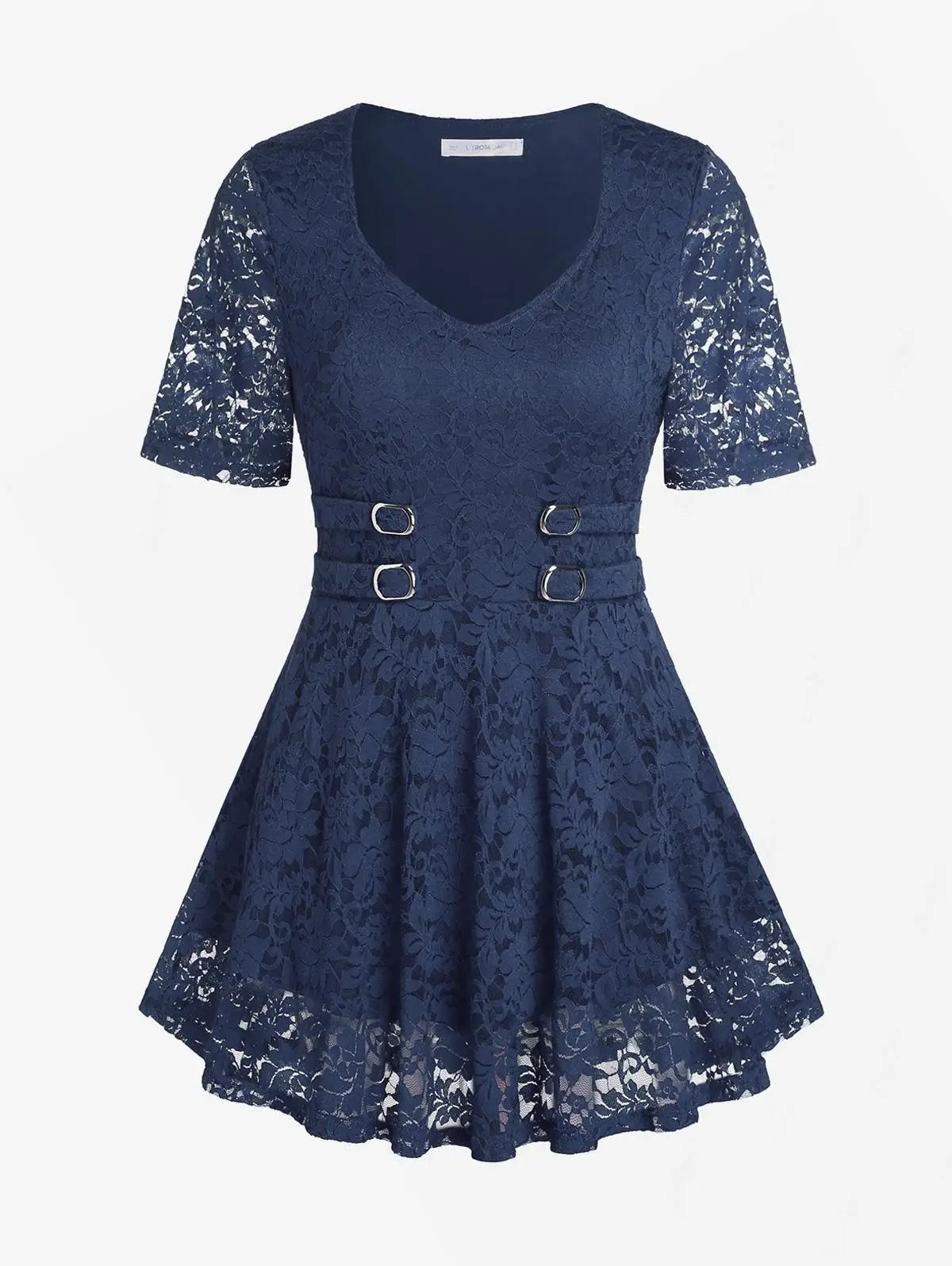 ROSEGAL Blouse à Lacets Bouclée Grande Taille & Courbes pour Femmes, T-shirts à Col, Mode Printemps Été, Nouveaux Tops