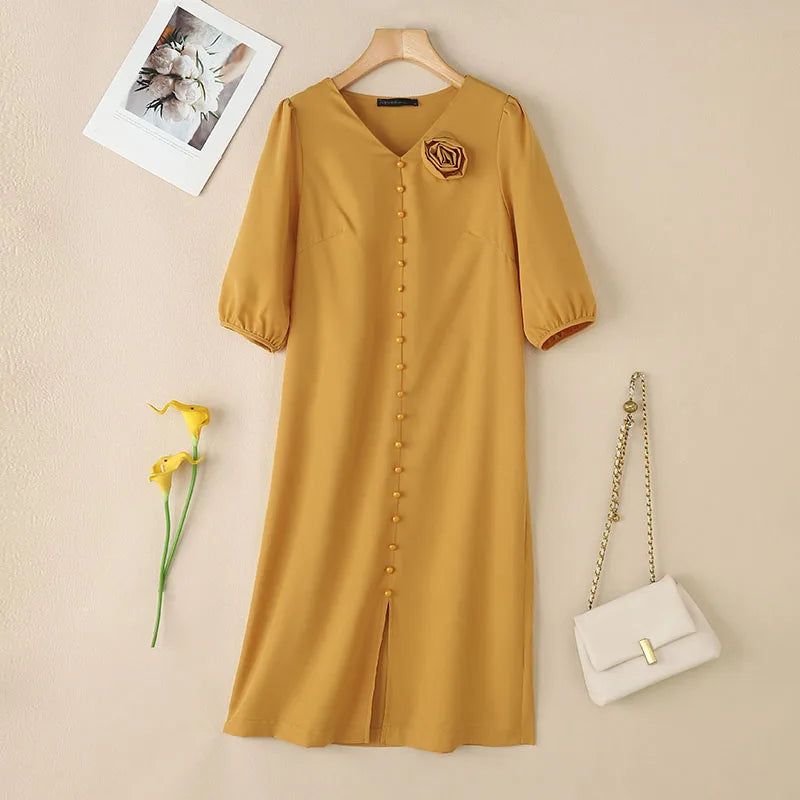 Elegant Women Work OL Sundress ZANZEA 2025 New Summer Dress Fashin oV Neck Short Sleeve Party Vestidos Stylish 3D Flowers Dress