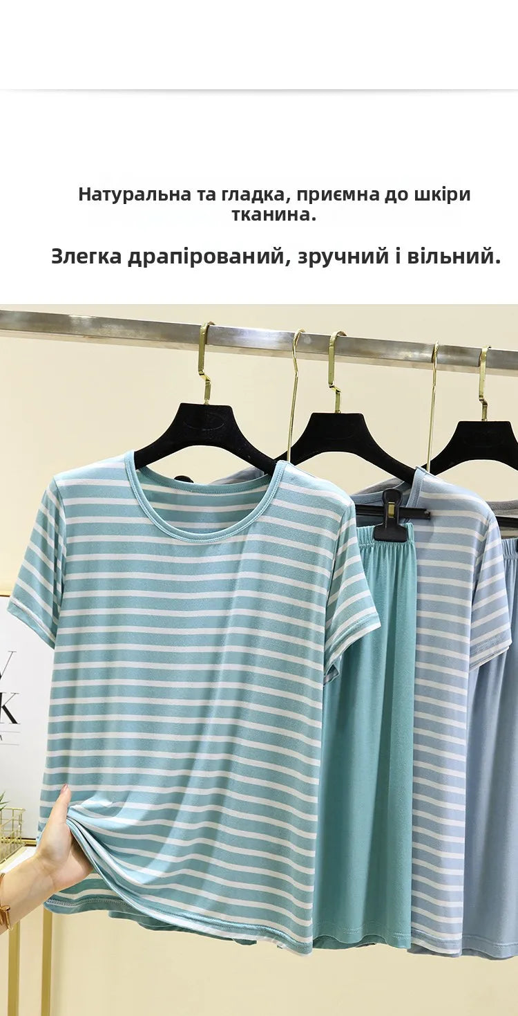 Modal Striped Spwear Set Women Summer Thin Loose ort Sve Casual orts Two Piece Set Comfortable Breathable Nightgown