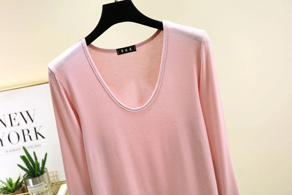 Plus size L to 6XL U-Neck Women's T-shirt Long sleeves Loose Bottomed Tshirts solid color Casual Tee Tops All match