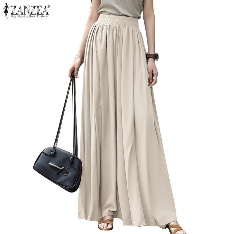 ZANZEA Casual Loose Korean Fashion Long Jupes Ruffled Streetwear Solid High Waist A-line Faldas Women Autumn 2024 Maxi Skirts