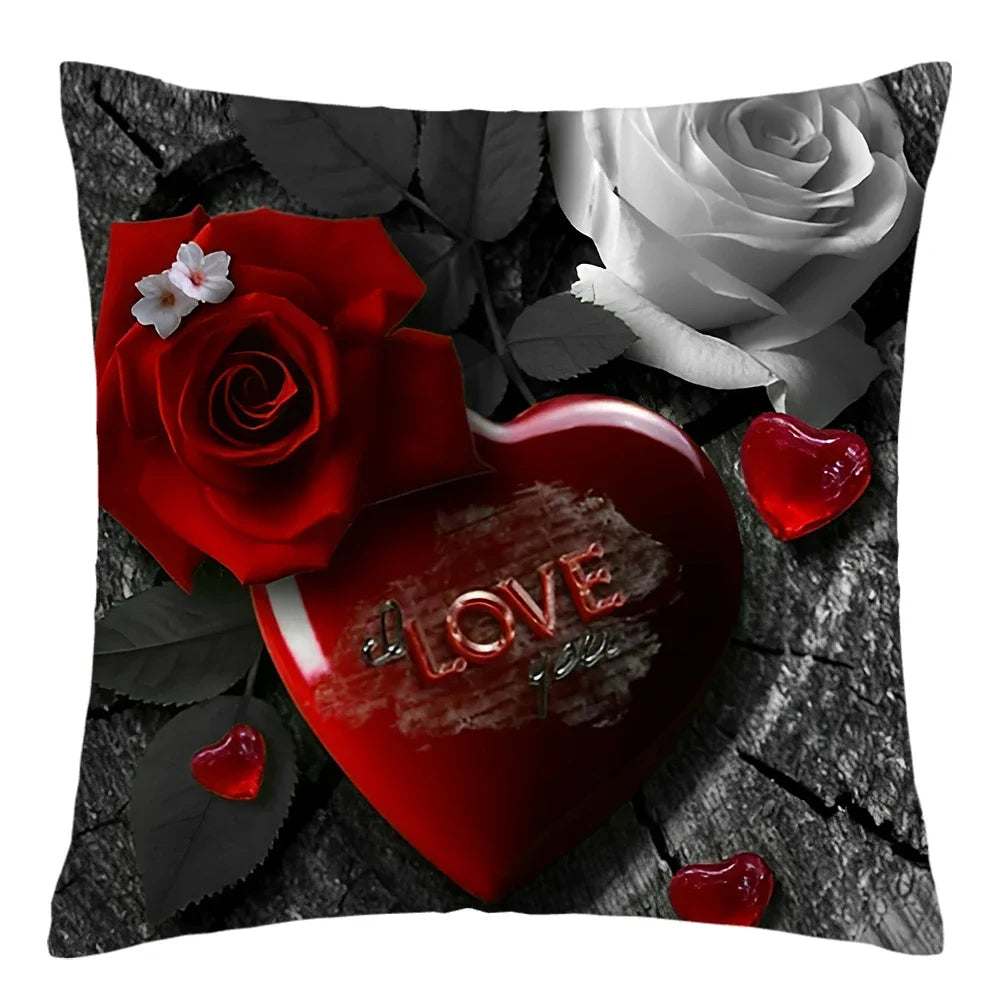 Poetic Red Rose Flower Print Polyester Pillowcase Sofa Cushion Cover Home Improvement  Decor Square 45x45