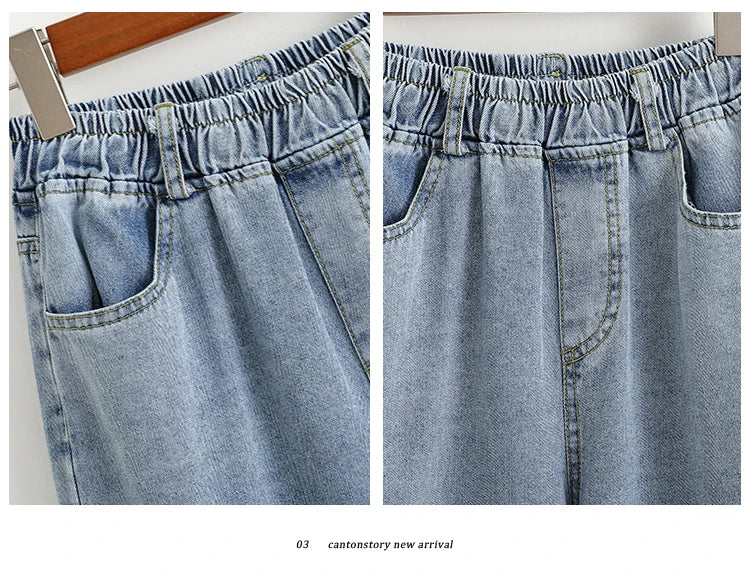 Plus Size Jeans For Women New 2025 High Elastic Waist Wide Leg Denim Pants With Pockets Korean Style Fashion Tassel Loose Jeans