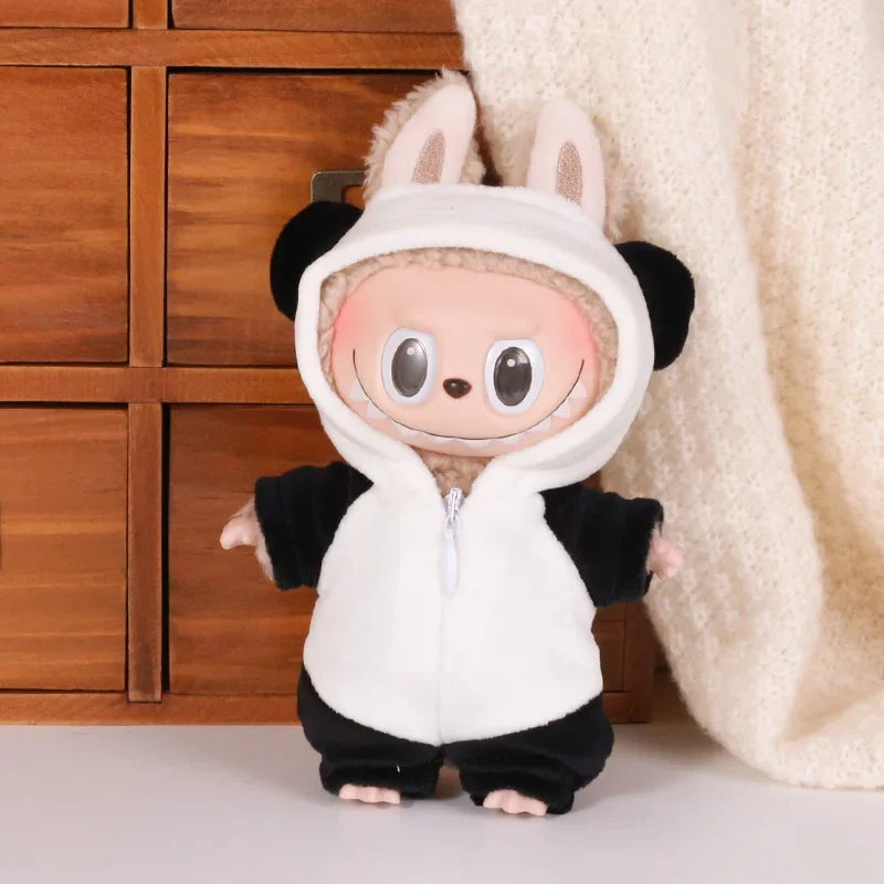 2025 nouveau pour Labubu 17 cm assis  mignon Panda requin dinosaure peluche combinaison ensemble poupée vêtements