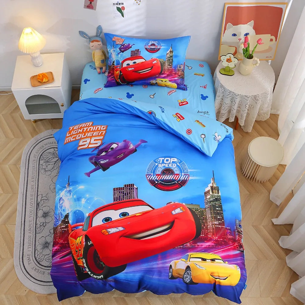 Cars Bedding Set,Reversible Duvet Cover Set with Pillowcase 2/3Pcs,Lightning Mcqueen Quilt Cover for Kids Children Car Fans