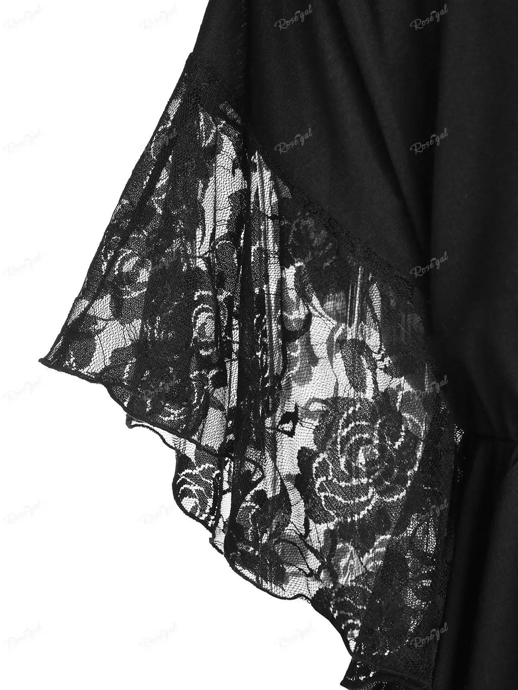 ROSEGAL Plus Size Women   Flower Lace Butterfly Sleeve  Insert Criss Cross V-Neck  Soild Casual T Shirt 2025 casual Streetwear