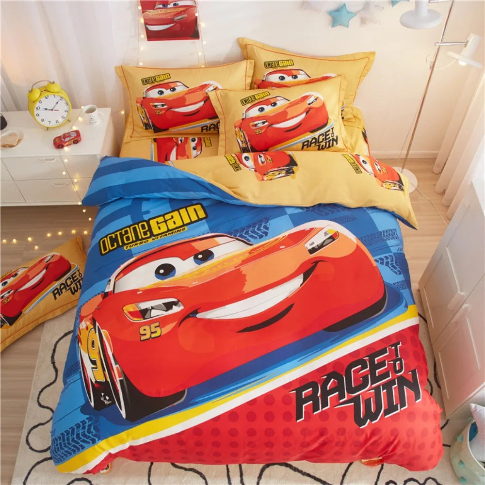 Cars Bedding Set,Reversible Duvet Cover Set with Pillowcase 2/3Pcs,Lightning Mcqueen Quilt Cover for Kids Children Car Fans