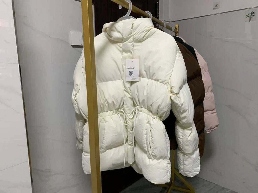 Winter Drawstring Lace-up Snow Women's Warm Down Jacket Hooded Puffer Jacket Women Parkas High Quality Cotton Padded Coat