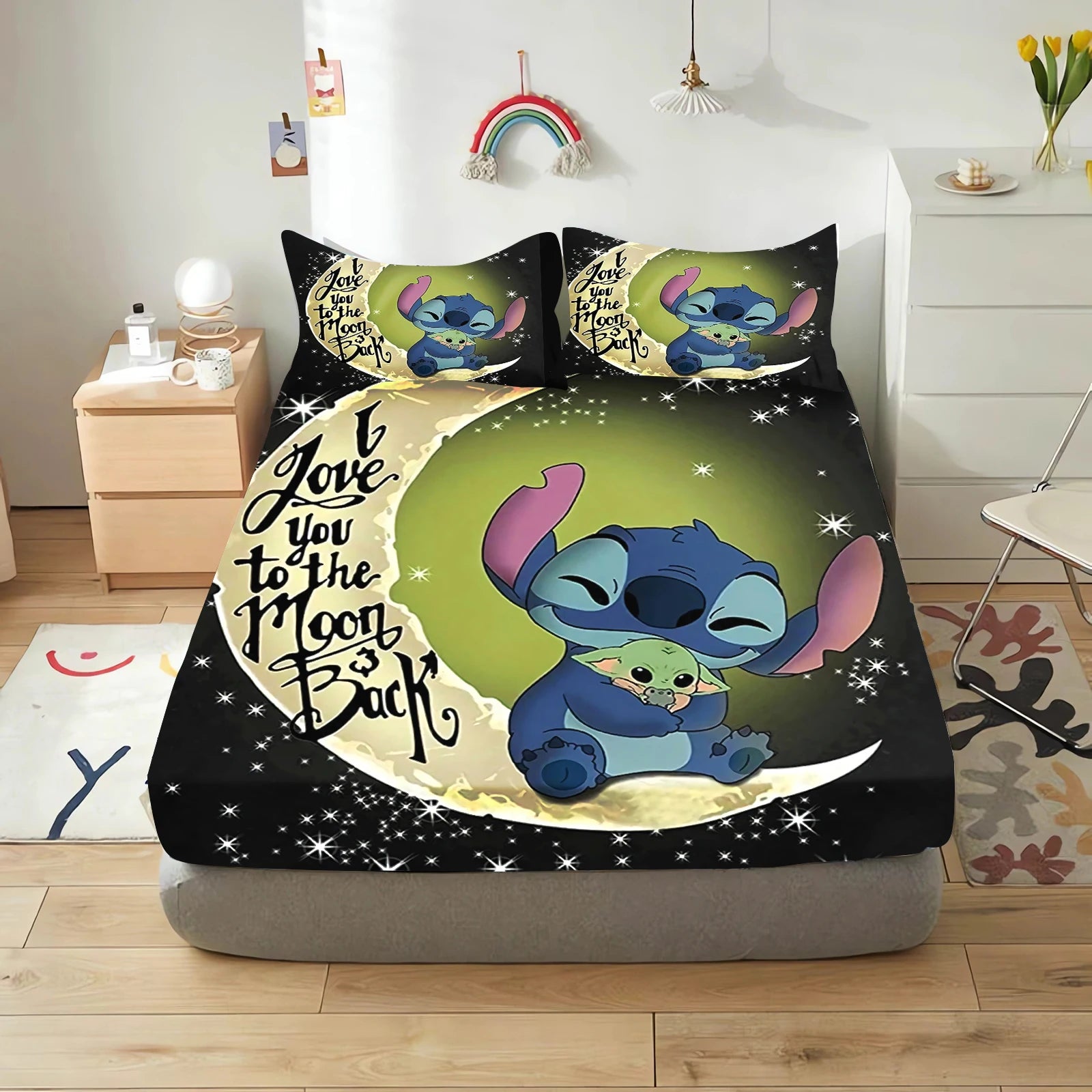 Stitch Cute Printed Cartoon Bedding Set Fitted Sheet Universal, Suitable For Children And Adults Nordica Plush Home Decor