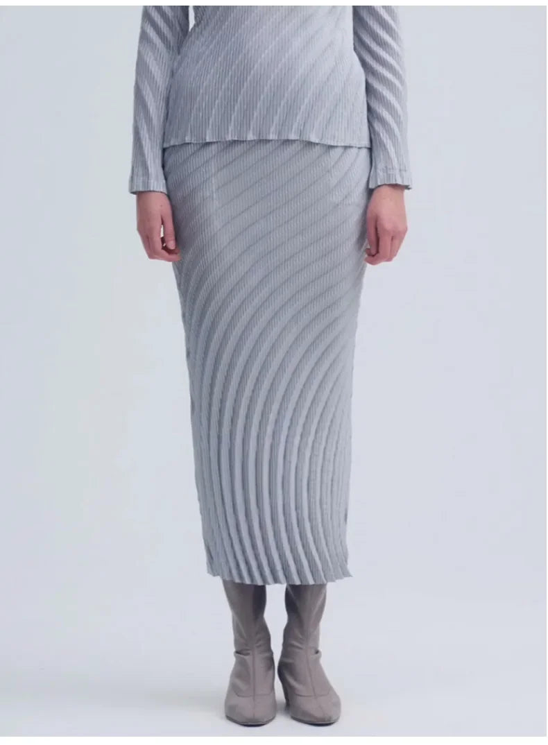 YUDX Pleated Half Skirt 2024 Autumn Half Skirt Women Solid Versatile Design Sense Casual Simple High Waist Mid-length Skirt