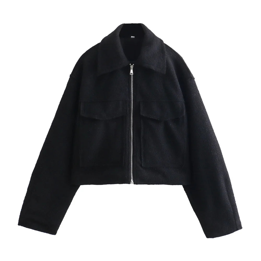 2024 Automne/Hiver Nouveau Produit Vêtements Décontractés pour Femmes Veste Courte à Col Simple et à Poches Décoratives, Élégante et à la Mode