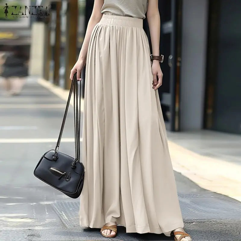 ZANZEA Casual Loose Korean Fashion Long Jupes Ruffled Streetwear Solid High Waist A-line Faldas Women Autumn 2024 Maxi Skirts