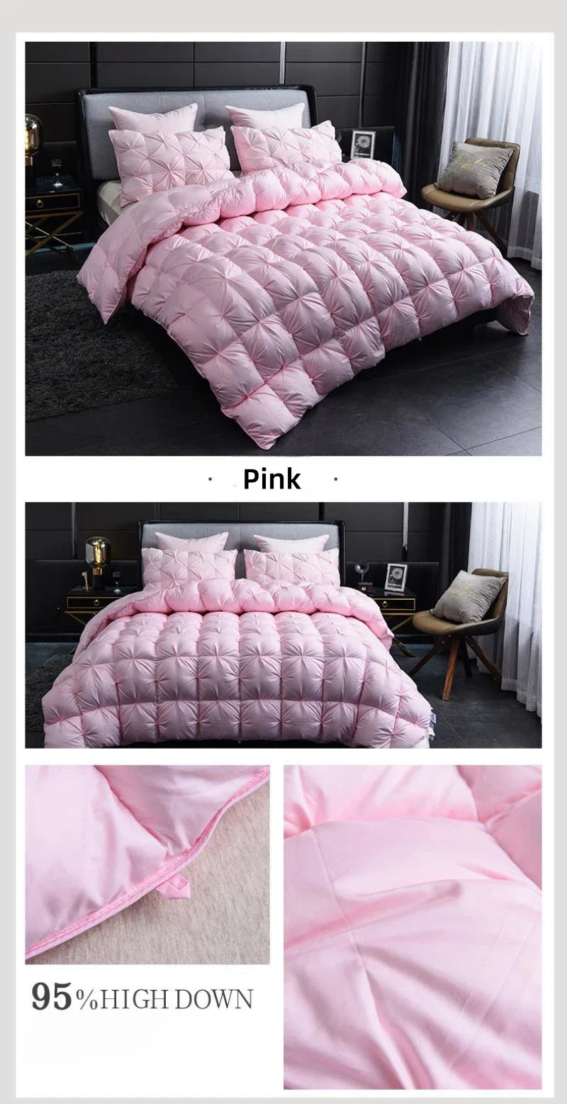 White Goose Down Comforter Warm Winter Thick 3D Bread Bed Blanket Luxury Pinch Pleated Filling for Quilts Single Double Duvet