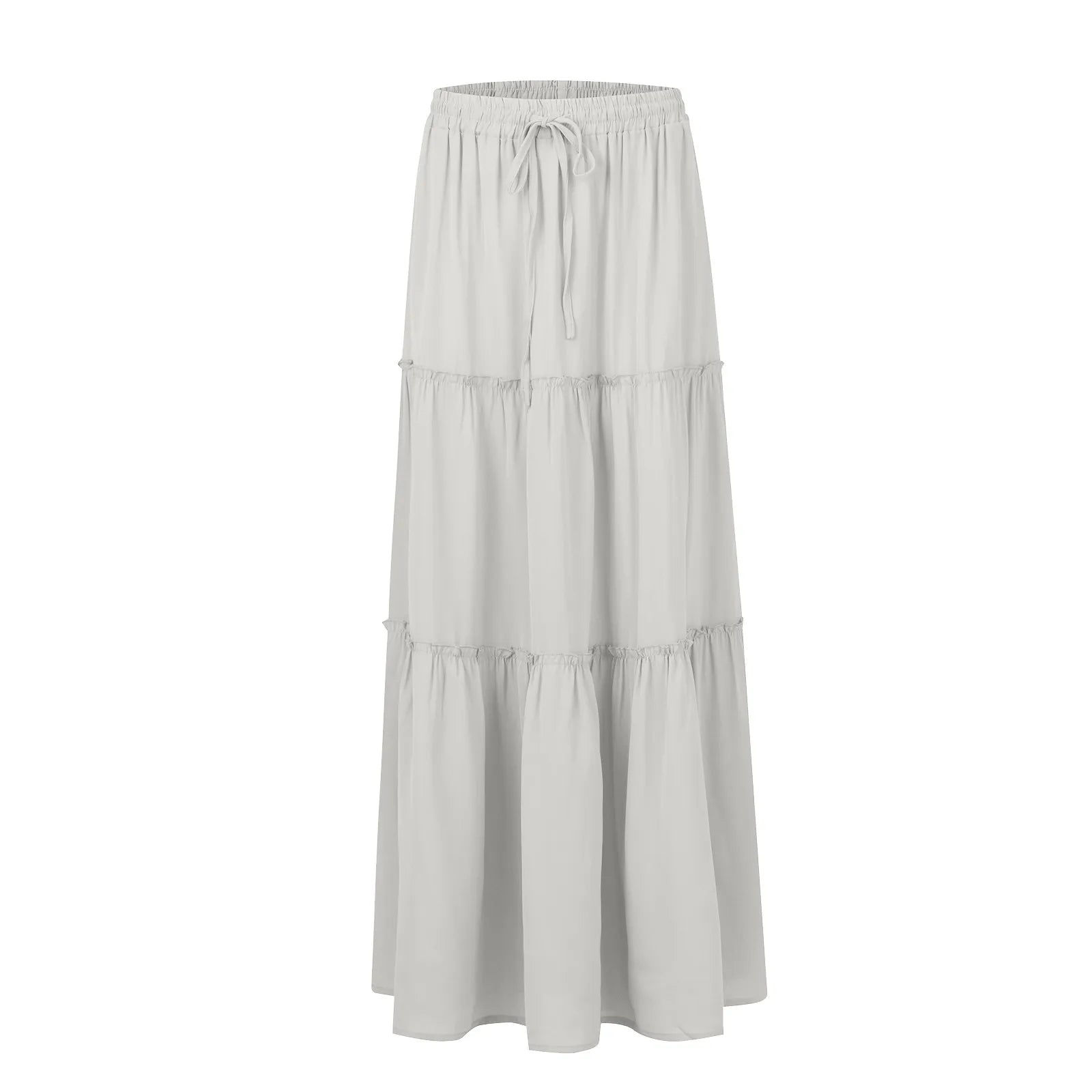 Women's Fashion Solid Color Skirts Ruffled layered skirt High waist elasticated ruffled Tie long skirt summer Loose Skirt faldas