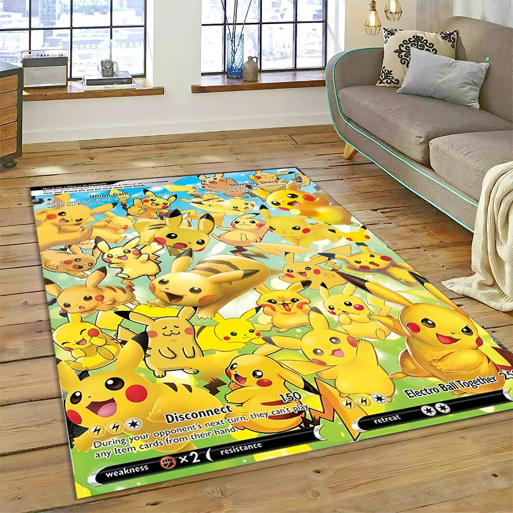 2025 New Pokemon Gold Card Pikachu Cartoon Gift Carpet Rug for Bedroom Living Room Home Sofa Decoration,Children Decor Floor Mat