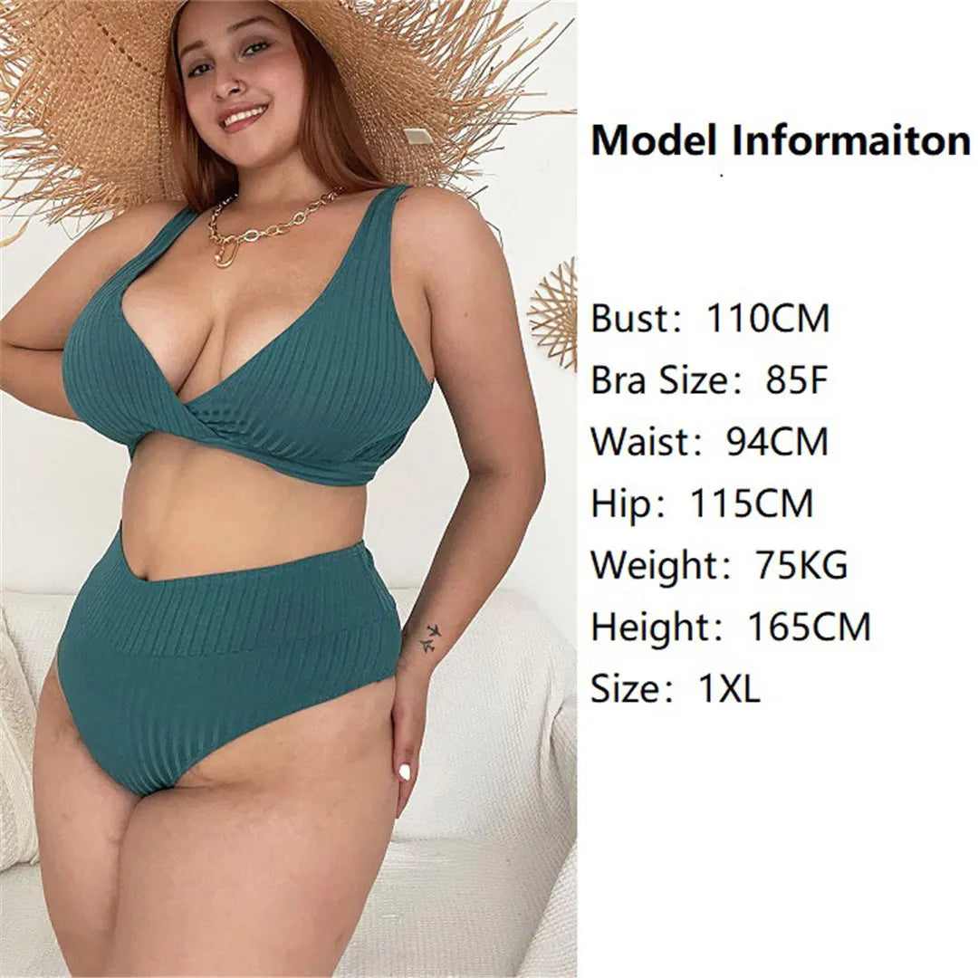 0XL - 4XL Bikini côtelé grande taille Maillot de bain femme grande taille Ensemble bikini deux pièces Maillot de bain V4987