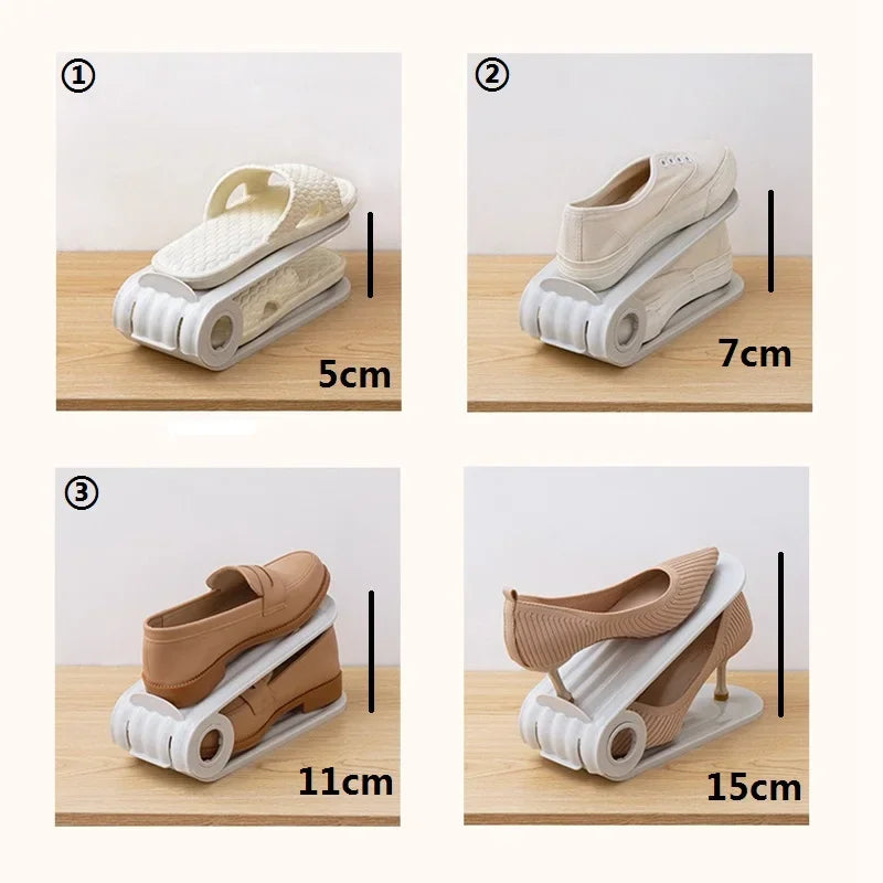 2pcs/set Adjustable Shoe Support Rack Double Layer PP Shoe Slots Organizer Adjustable Height Space Saving Orderly Organization